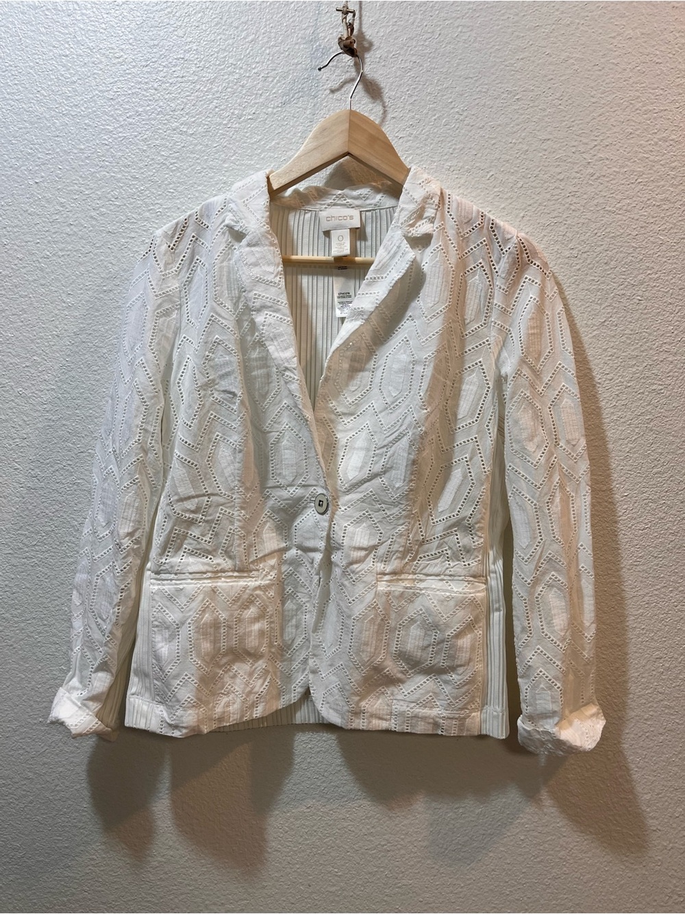 Chico's White Eyelet Single-Button Blazer